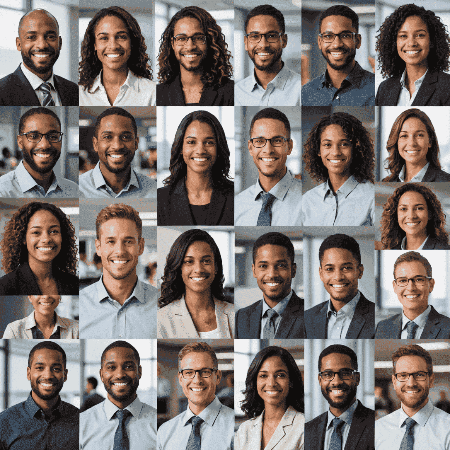 Un collage de retratos de personas sonrientes en entornos de oficina de TI, mostrando su éxito en la industria.